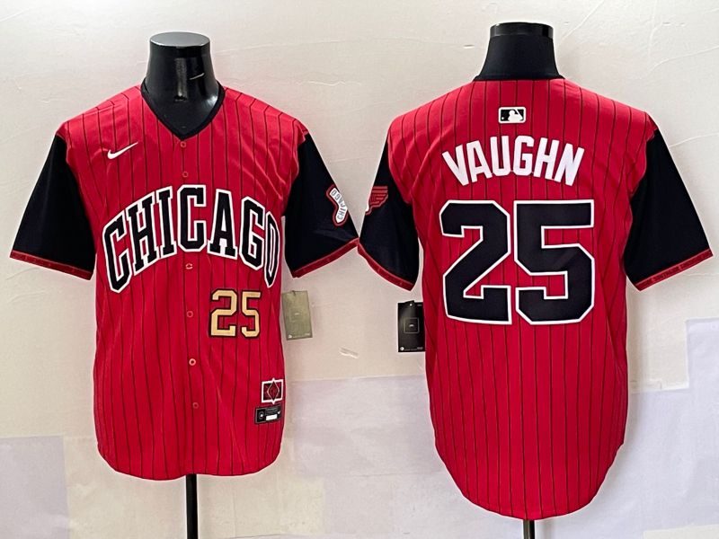 Men Chicago White Sox #25 Vaughn Red Stripe Joint Name Nike 2025 MLB Jersey style 3